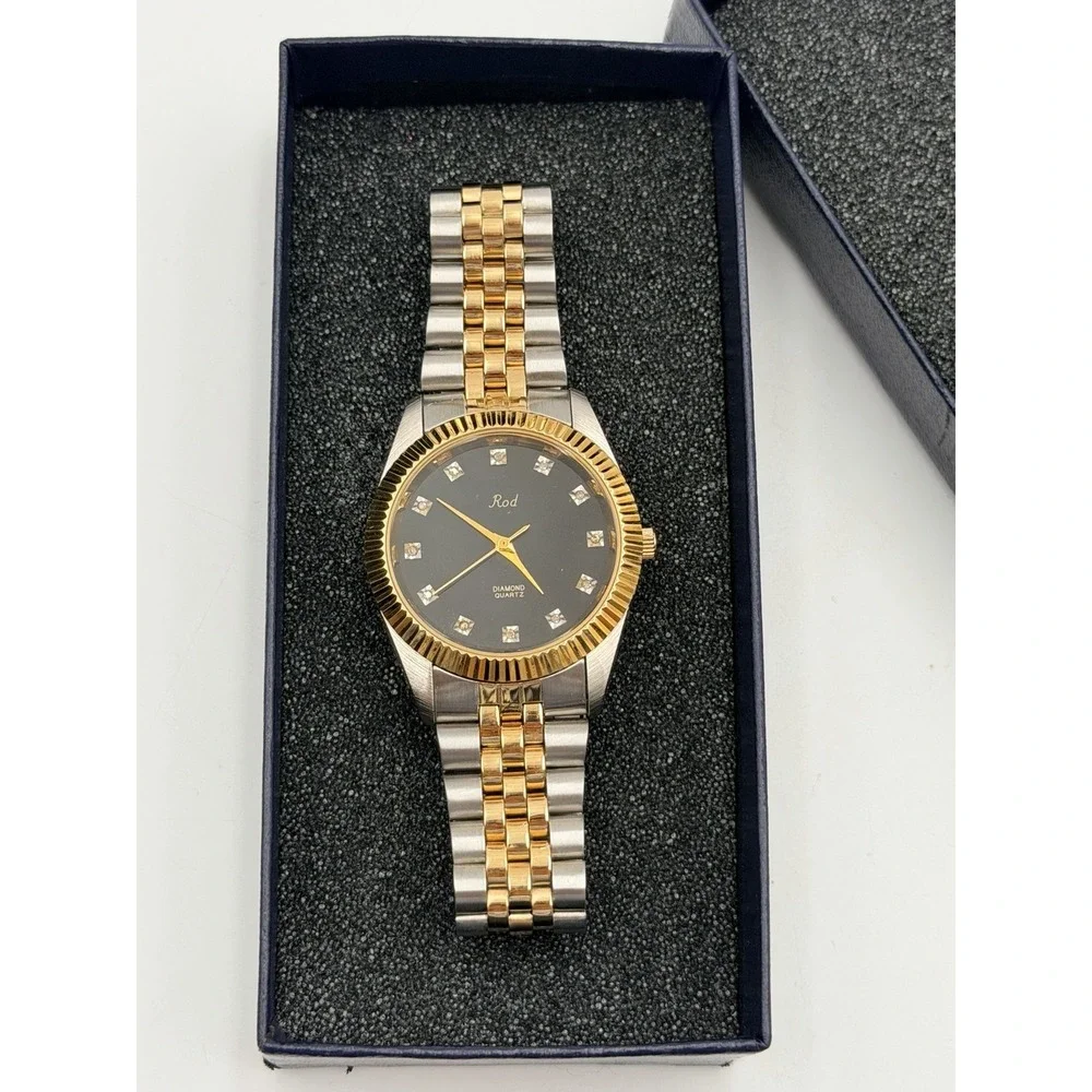 Vintage Rod Two Tone Diamond Quartz  Fashion Watch Boxed Needs Battery Untested